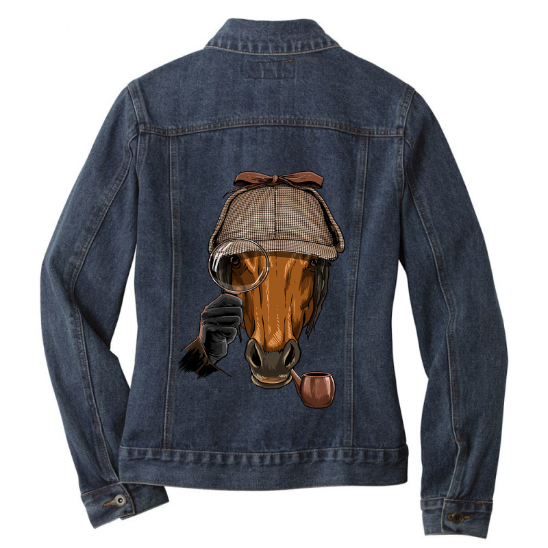 Detective Horse Spy Investigator Animal Horse Lover Cowboy 44 Ladies Denim Jacket by SCOTTALLENZ | Artistshot