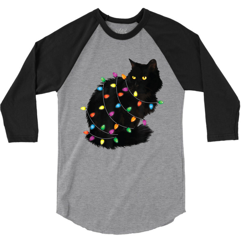 Black Cat Christmas Cat Mom Cat Dad Funny Xmas Cat 3/4 Sleeve Shirt by Hugo M Garney | Artistshot