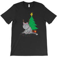 Cat Christmas Lights And Christmas Tree T-shirt | Artistshot