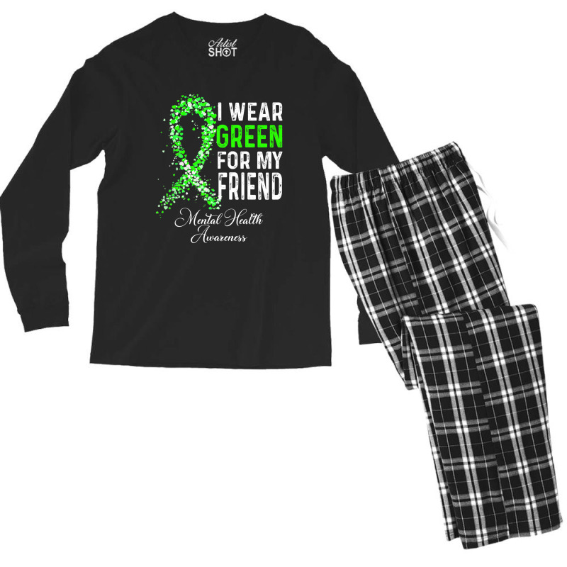 I Wear Green For My Friend Mental Health Awareness Month Men's Long Sleeve Pajama Set | Artistshot