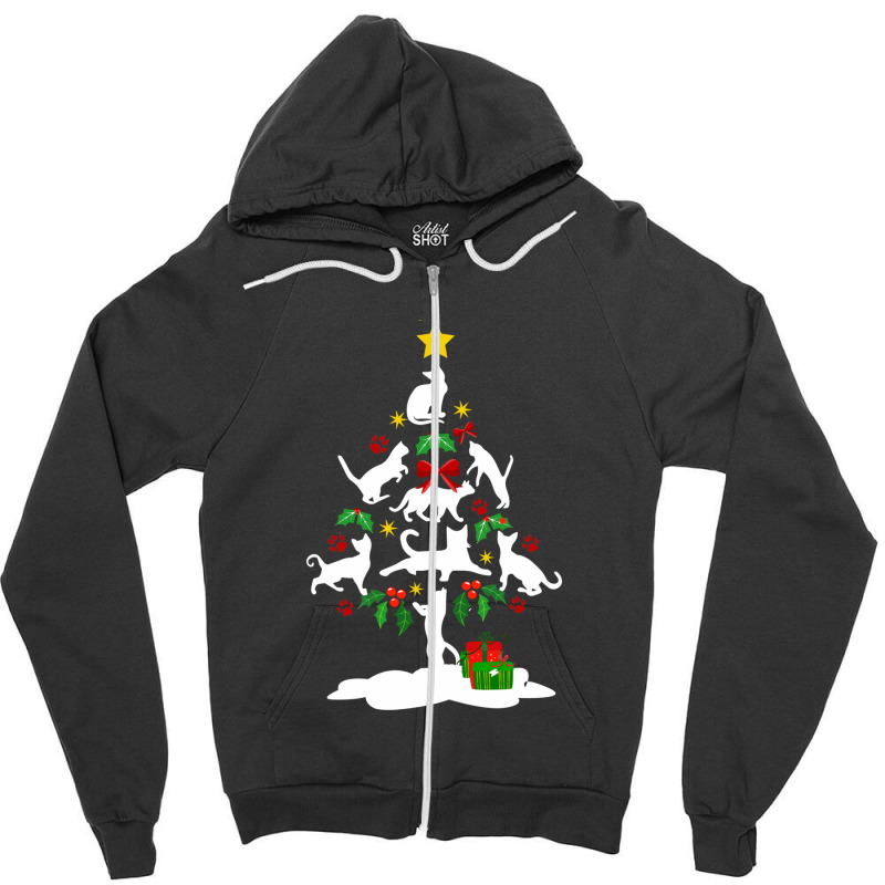 Cat Christmas Tree Xmas Gift For Cat Lovers Zipper Hoodie by Hugo M Garney | Artistshot