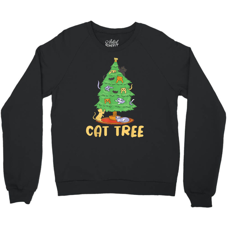 Cat Tree With Cats And Christmas Tree Crewneck Sweatshirt by Hugo M Garney | Artistshot