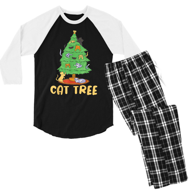 Cat Tree With Cats And Christmas Tree Men's 3/4 Sleeve Pajama Set by Hugo M Garney | Artistshot