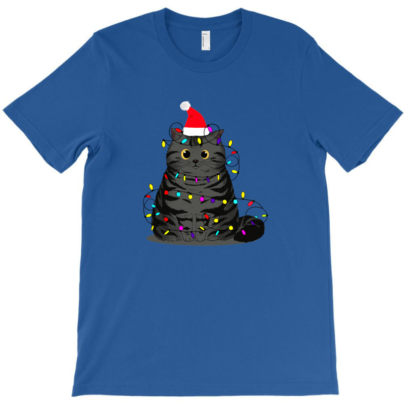 Funny Christmas Cat With Fairy Lights And A Christmas Hat T-Shirt by Hugo M Garney | Artistshot