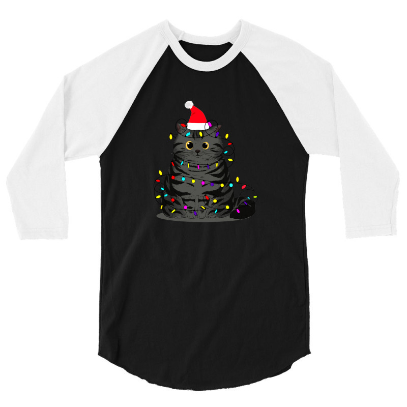 Funny Christmas Cat With Fairy Lights And A Christmas Hat 3/4 Sleeve Shirt by Hugo M Garney | Artistshot