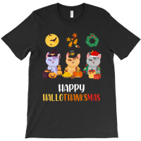 Kitten Cat Halloween Christmas Cats Happy Hallothanksmas Cat Swea T-shirt | Artistshot