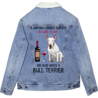 Bull Terrier And Wine Funny Dog Unisex Sherpa-lined Denim Jacket | Artistshot