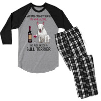 Bull Terrier And Wine Funny Dog Men's 3/4 Sleeve Pajama Set | Artistshot