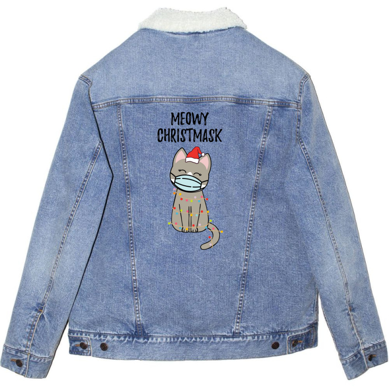 Meowy Christmask Cute Christmas Ca Unisex Sherpa-Lined Denim Jacket by Hugo M Garney | Artistshot