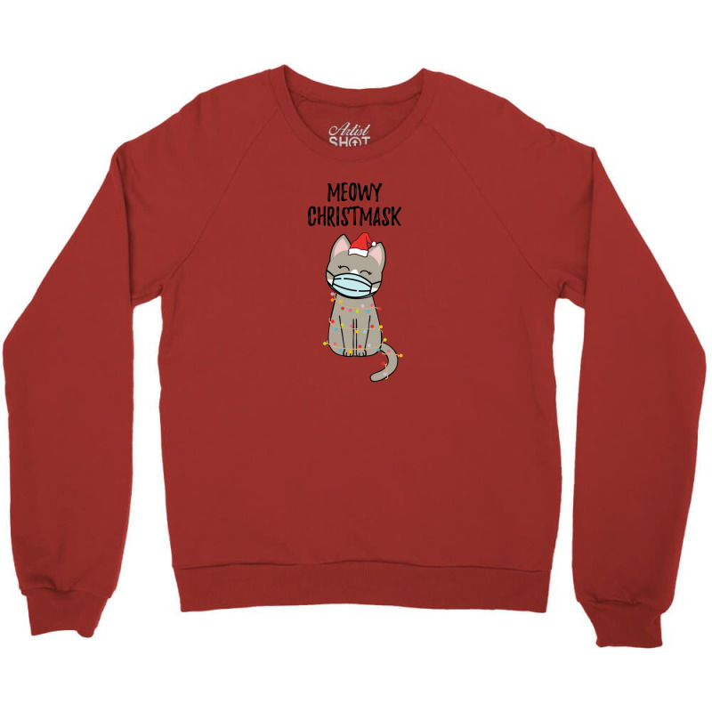 Meowy Christmask Cute Christmas Ca Crewneck Sweatshirt by Hugo M Garney | Artistshot