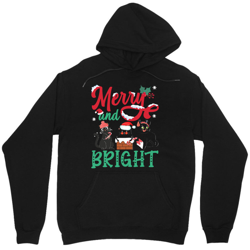 Merry And Bright Black Cat Christmas Merry And Bright Black Cat Christ Unisex Hoodie by Hugo M Garney | Artistshot