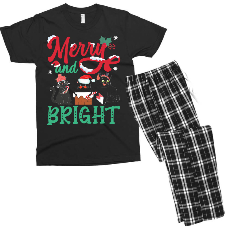 Merry And Bright Black Cat Christmas Merry And Bright Black Cat Christ Men's T-shirt Pajama Set by Hugo M Garney | Artistshot