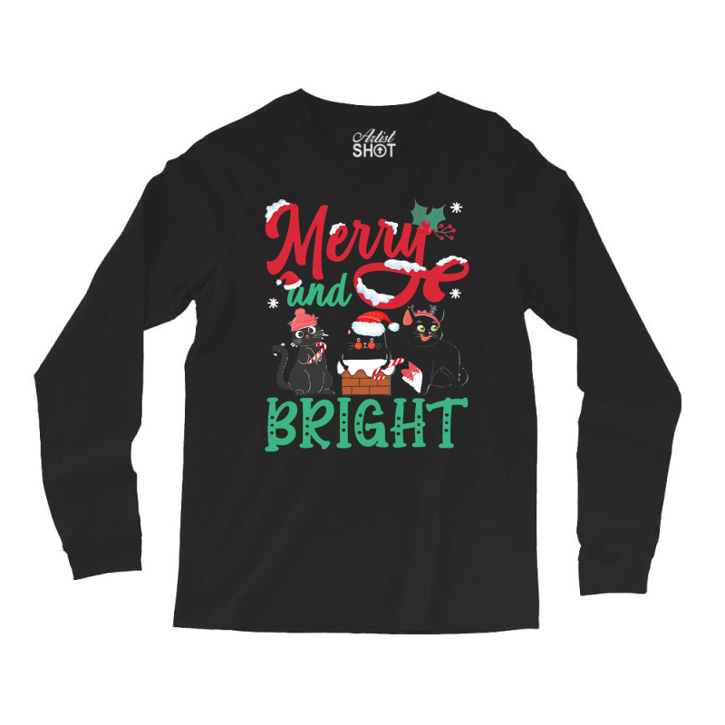 Merry And Bright Black Cat Christmas Merry And Bright Black Cat Christ Long Sleeve Shirts by Hugo M Garney | Artistshot