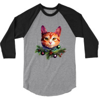 Orange Cat Christmas Vintage Cat Xmas Christmas Cat Pullover 3/4 Sleeve Shirt | Artistshot