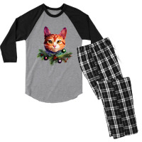 Orange Cat Christmas Vintage Cat Xmas Christmas Cat Pullover Men's 3/4 Sleeve Pajama Set | Artistshot