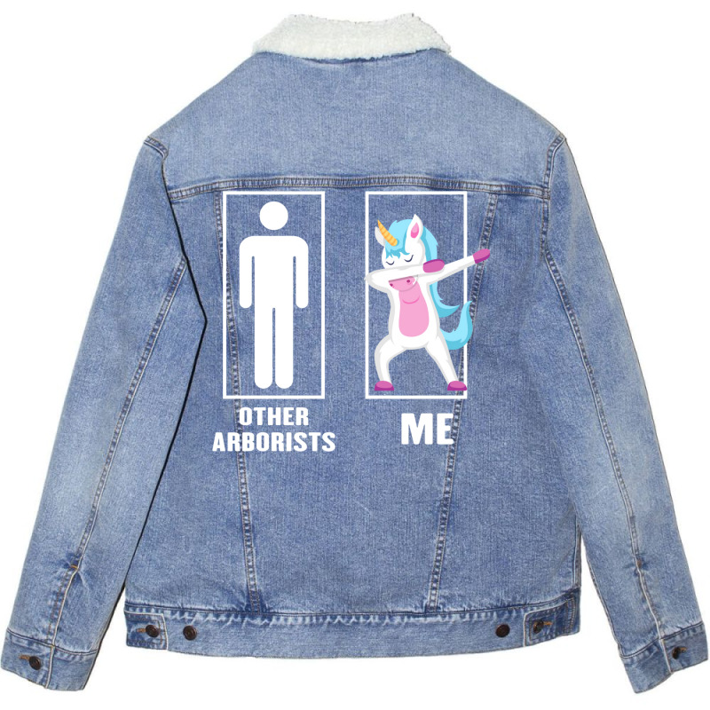 Funny Unicorn Dabbing Other Arborists Me Unisex Sherpa-Lined Denim Jacket by futuristicperky | Artistshot