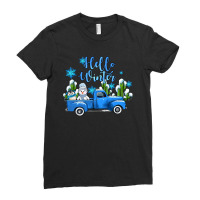 Hello Winter With Sniwman And  Truck Ladies Fitted T-shirt | Artistshot