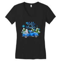 Hello Winter With Sniwman And  Truck Women's V-neck T-shirt | Artistshot