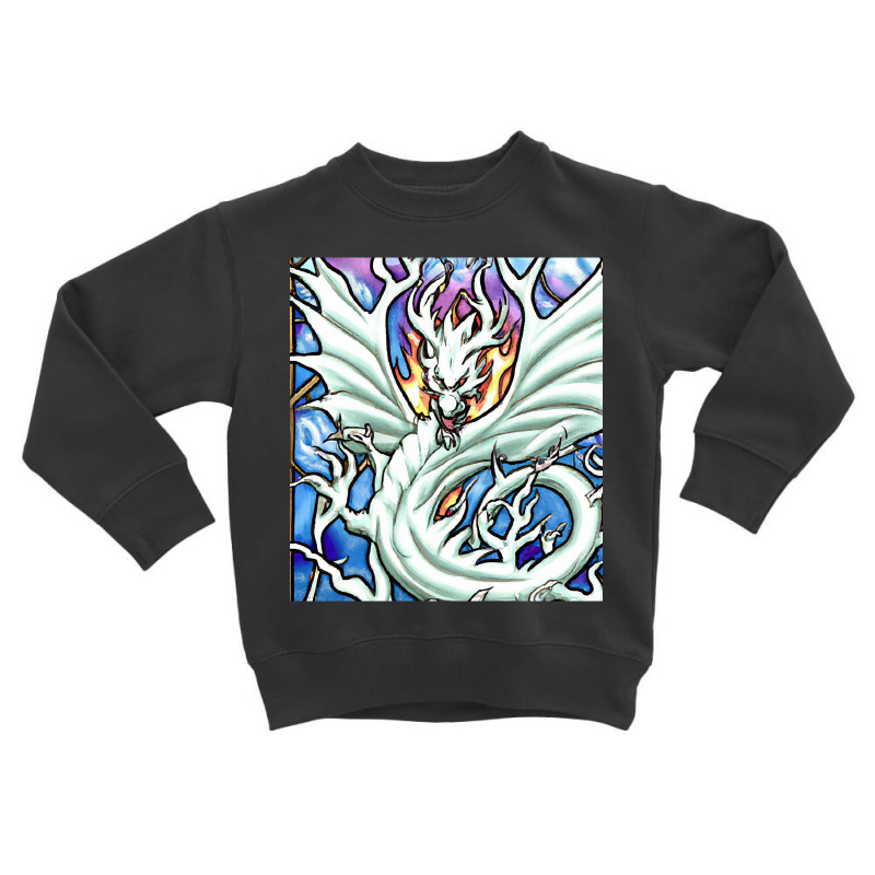 Hot Trend White Dragon Breathing Fire Stained Glass Toddler Sweatshirt by declangreenwood | Artistshot