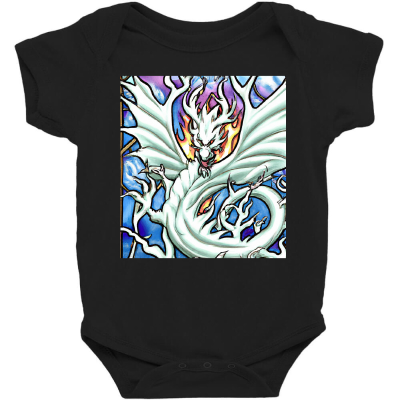 Hot Trend White Dragon Breathing Fire Stained Glass Baby Bodysuit by declangreenwood | Artistshot