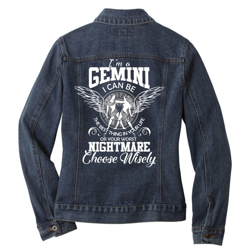 Gemini Zodiac Sign Funny Women Man Kids Birthday Gift Ladies Denim Jacket by futuristicperky | Artistshot