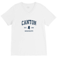 Canton Mississippi Ms Vintage Athletic Navy Sports Design V-neck Tee | Artistshot