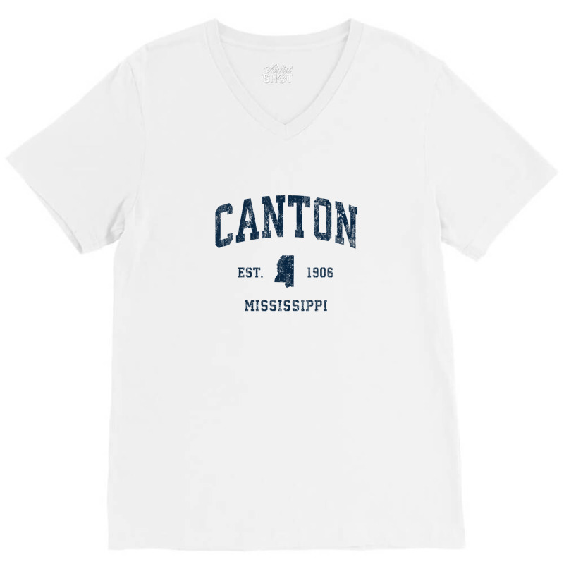 Canton Mississippi Ms Vintage Athletic Navy Sports Design V-neck Tee | Artistshot