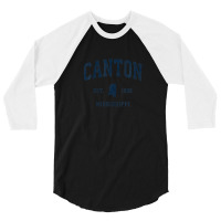 Canton Mississippi Ms Vintage Athletic Navy Sports Design 3/4 Sleeve Shirt | Artistshot