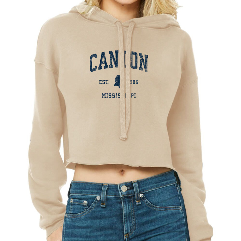 Canton Mississippi Ms Vintage Athletic Navy Sports Design Cropped Hoodie | Artistshot