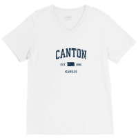 Canton Kansas Ks Vintage Athletic Navy Sports Design V-neck Tee | Artistshot