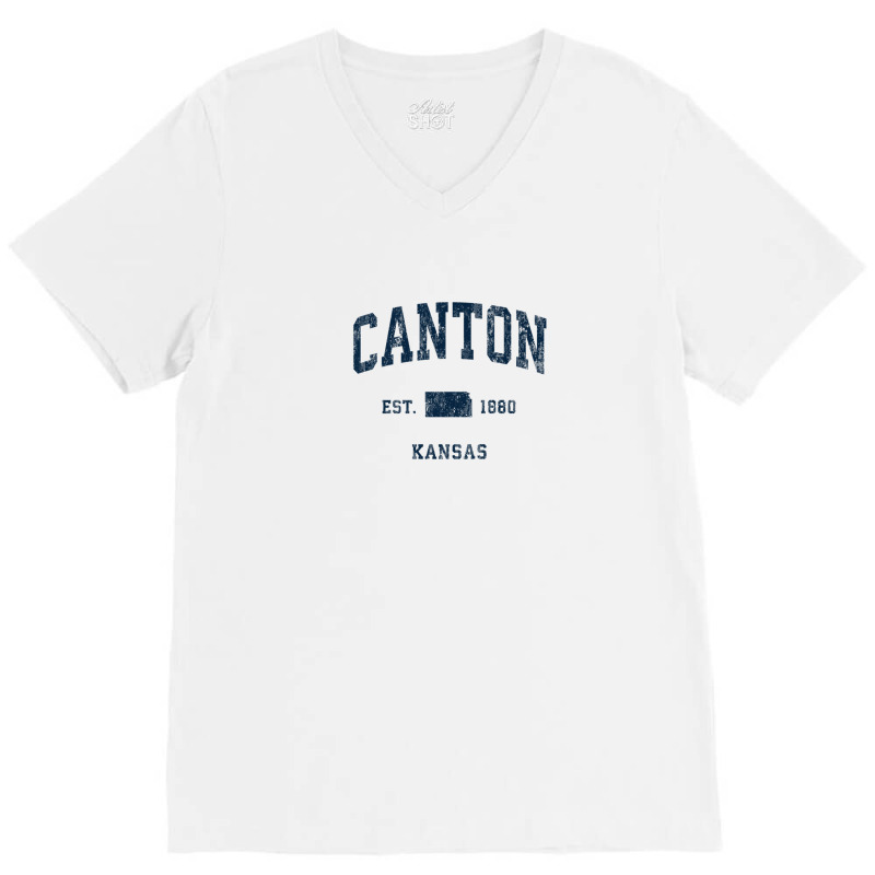 Canton Kansas Ks Vintage Athletic Navy Sports Design V-neck Tee | Artistshot