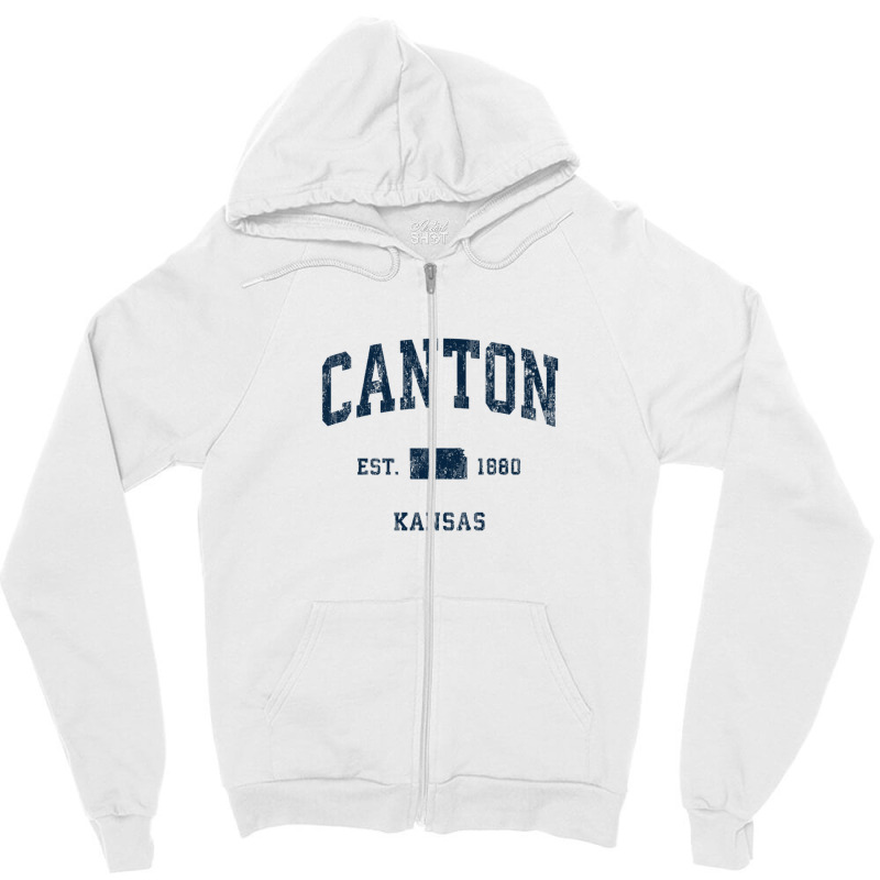 Canton Kansas Ks Vintage Athletic Navy Sports Design Zipper Hoodie | Artistshot