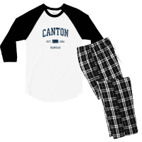 Canton Kansas Ks Vintage Athletic Navy Sports Design Men's 3/4 Sleeve Pajama Set | Artistshot