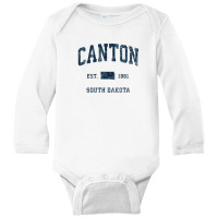 Canton South Dakota Sd Vintage Athletic Navy Sports Design Long Sleeve Baby Bodysuit | Artistshot