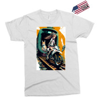 Japanese Anime Girl Riding A Bike On The Train Track Exclusive T-shirt | Artistshot