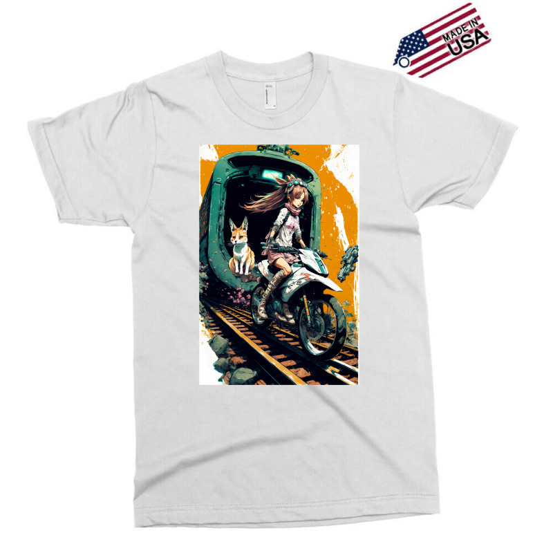 Japanese Anime Girl Riding A Bike On The Train Track Exclusive T-shirt by ilmursaifouz | Artistshot