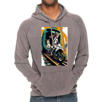 Japanese Anime Girl Riding A Bike On The Train Track Vintage Hoodie | Artistshot