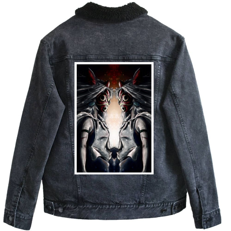 Mononoke Wolf Anime Unisex Sherpa-Lined Denim Jacket by kartikasari | Artistshot