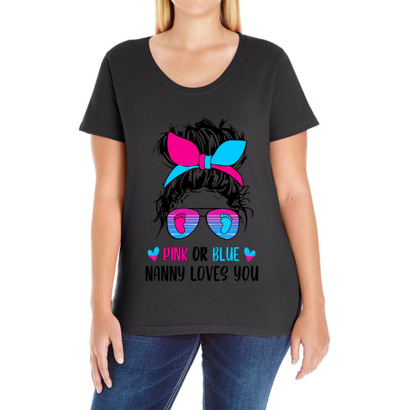 Pink Or Blue Nanny Loves You Tee Gender Reveal Mothers Day Ladies Curvy T-Shirt by LarryArtist | Artistshot