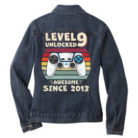 Nine 9yr Bday Son Boy Funny Gamer 9th 9 Years Old Birthday T Shirt Ladies Denim Jacket | Artistshot