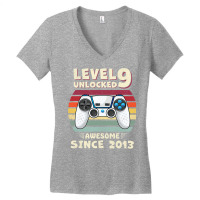 Nine 9yr Bday Son Boy Funny Gamer 9th 9 Years Old Birthday T Shirt Women's V-neck T-shirt | Artistshot