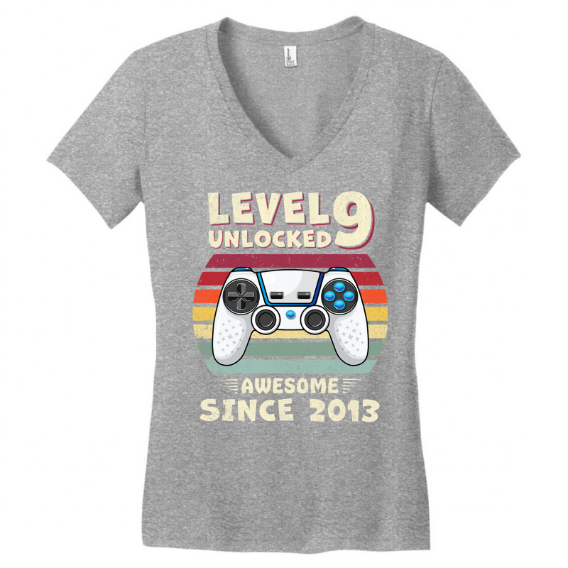 Nine 9yr Bday Son Boy Funny Gamer 9th 9 Years Old Birthday T Shirt Women's V-Neck T-Shirt by TeaMenShop | Artistshot