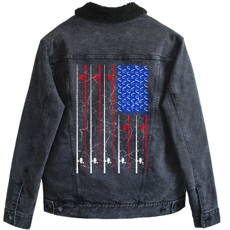 Trending American Us Flag Fishing Rod Fisherman Top For Him Unisex Sherpa-Lined Denim Jacket by Gipson Mize | Artistshot