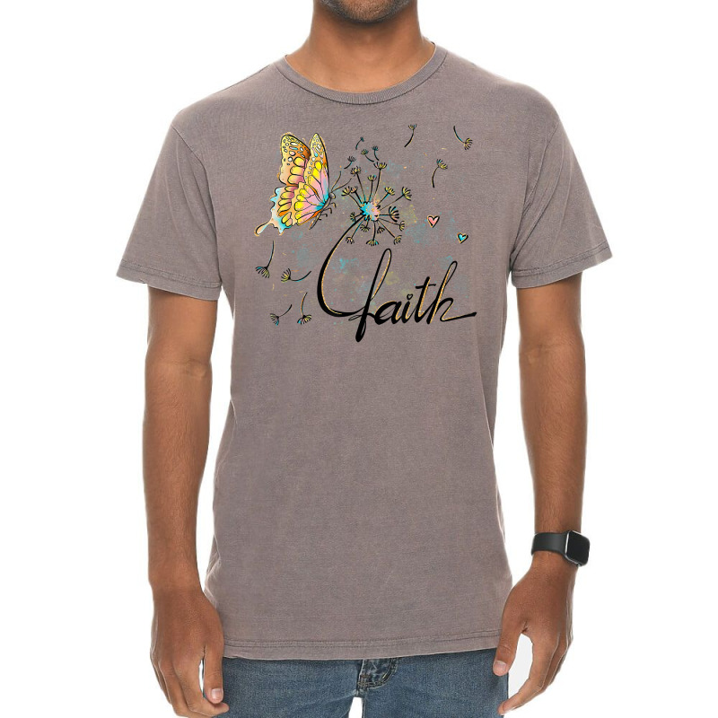 Faith Cute Butterfly Dandelion Flowers Hearts Love Christian T Shirt Vintage T-Shirt by hyong5i4 | Artistshot