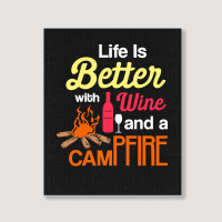 Camping T  Shirt Campfire And Wine T  Shirt Portrait Canvas Print | Artistshot