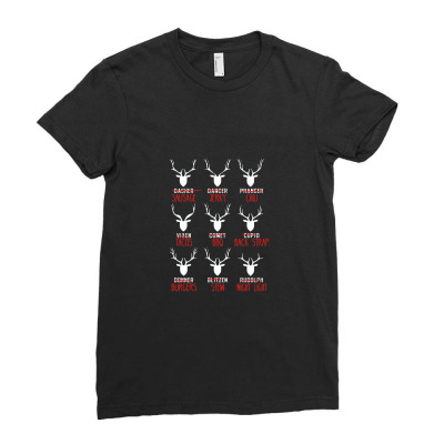 Deer Hunters All Of Santa's Reindeer Tee Ladies Fitted T-shirt Designed By Fafaraze
