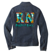 Registered Nurse Serape Turquoise Leopard Sunflowers Ladies Denim Jacket | Artistshot