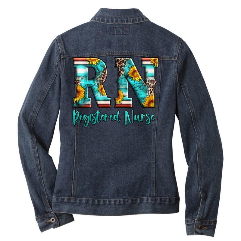 Registered Nurse Serape Turquoise Leopard Sunflowers Ladies Denim Jacket | Artistshot