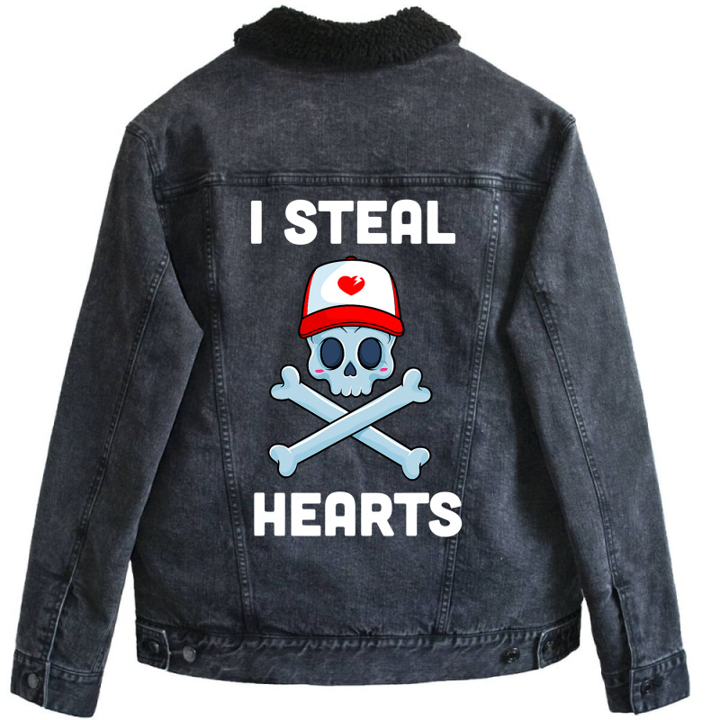 I Steal Hearts T Valentines Day Dinosaur Boys Kid (24) Unisex Sherpa-lined Denim Jacket | Artistshot