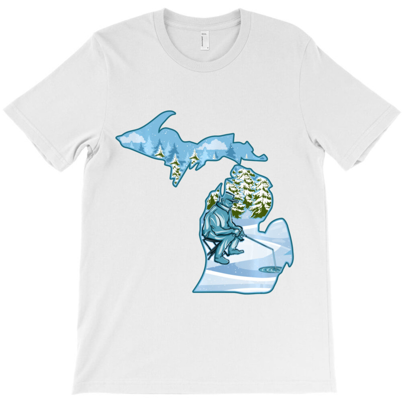 Hot Trend Michigan Ice Fishing State Map For Fisherman T-shirt | Artistshot